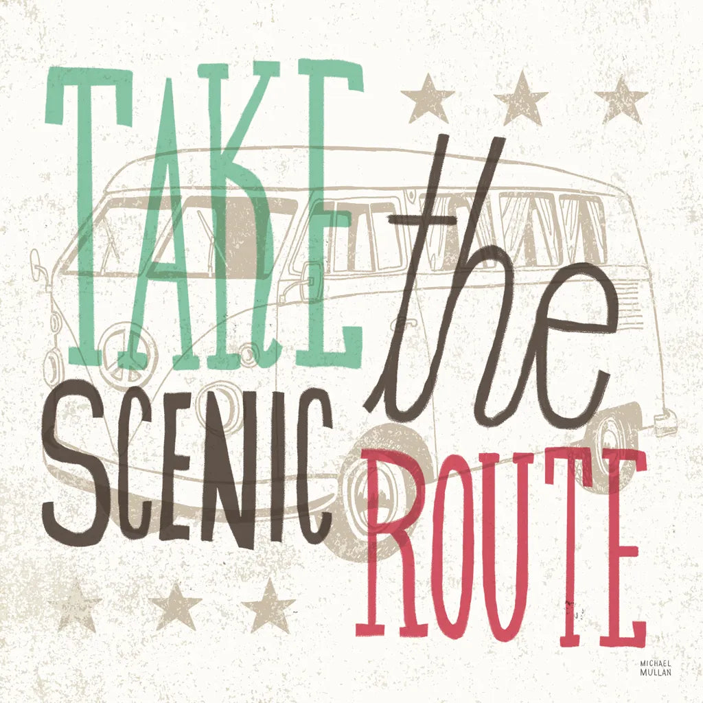 Road Trip Scenic Route by Michael Mullan. SKU 32585a. Archival Giclee Fine art print for wall decor.