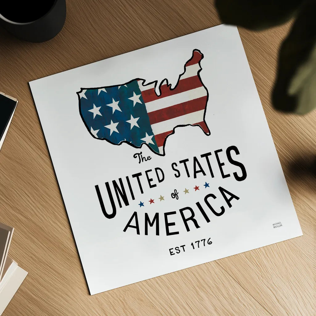 Road Trip United States of America by Michael Mullan. Shown as a detailed flat fine art print, highlighting archival giclee quality. Available as an archival giclee rolled canvas, fine art paper, or poster print. SKU 98928a.