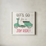 Road Trip Vespa by Michael Mullan. Shown in a crisp white glass frame for a clean and minimalist style. Available as an archival giclee rolled canvas, fine art paper, or poster print. SKU 20969a.