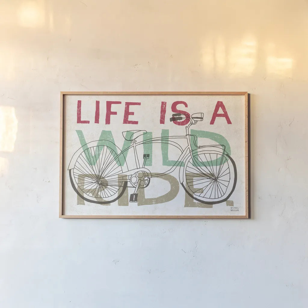 Road Trip Wild Ride by Michael Mullan. shown as a paper print in a natural frame. Available as a archival giclee rolled canvas, fine art paper, or poster print. SKU 19820i.