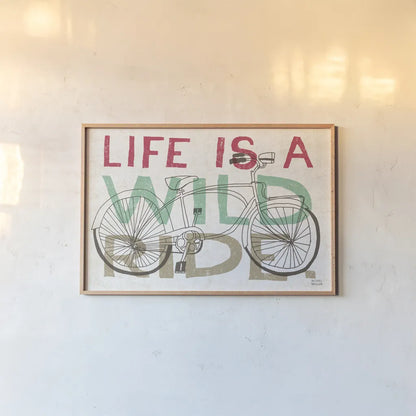 Road Trip Wild Ride by Michael Mullan. shown as a paper print in a natural frame. Available as a archival giclee rolled canvas, fine art paper, or poster print. SKU 19820i.