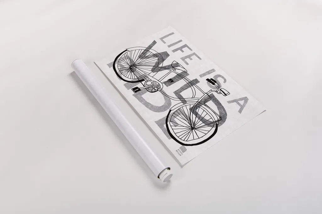 Road Trip Wild Ride BW by Michael Mullan. shown as a rolled paper print. Available as archival giclee rolled canvas, fine art paper, or poster print. SKU 32586i.