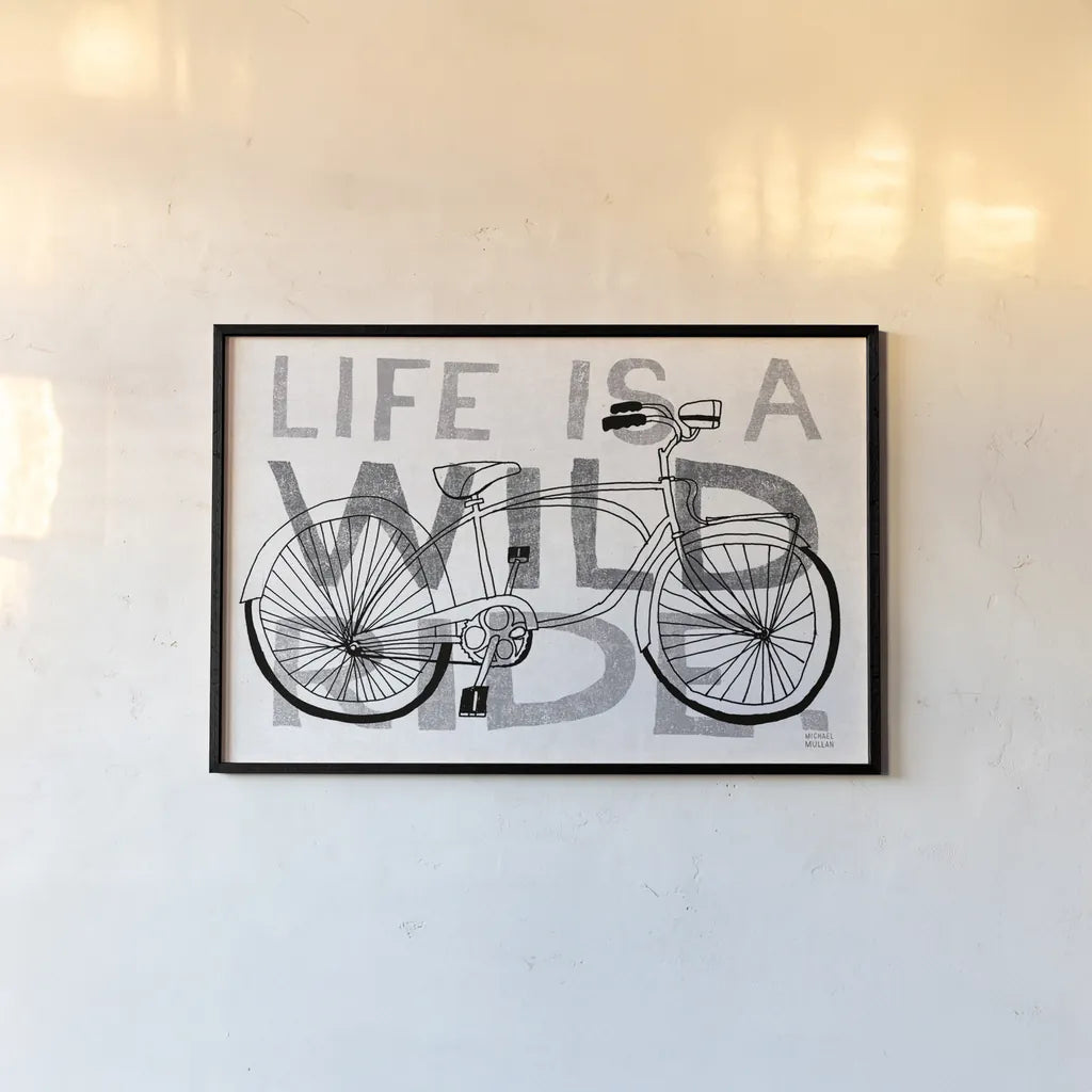 Road Trip Wild Ride BW by Michael Mullan. shown as a paper print in a black flame. Available as a archival giclee rolled canvas, fine art paper, or poster print. SKU 32586i.