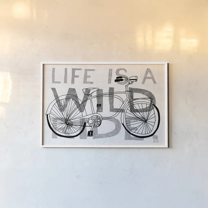 Road Trip Wild Ride BW by Michael Mullan. shown as a paper print in a white frame. Available as a archival giclee rolled canvas, fine art paper, or poster print. SKU 32586i.