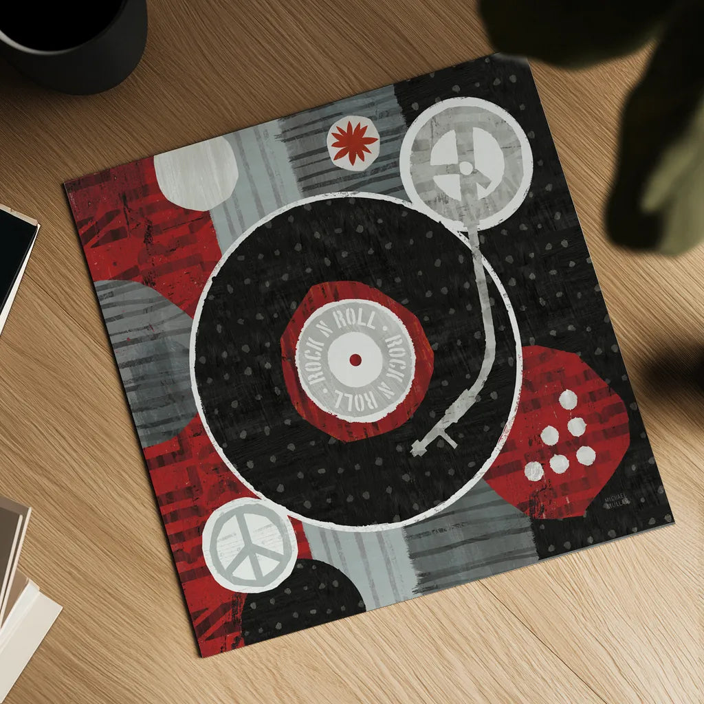Rock N Roll Album by Michael Mullan. Shown as a detailed flat fine art print, highlighting archival giclee quality. Available as an archival giclee rolled canvas, fine art paper, or poster print. SKU 6403a.