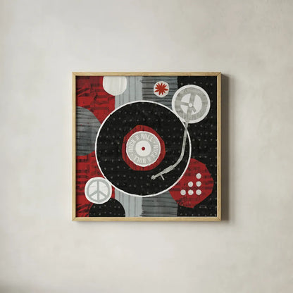 Rock N Roll Album by Michael Mullan. Shown in a natural wood glass frame for a timeless modern aesthetic. Available as an archival giclee rolled canvas, fine art paper, or poster print. SKU 6403a.