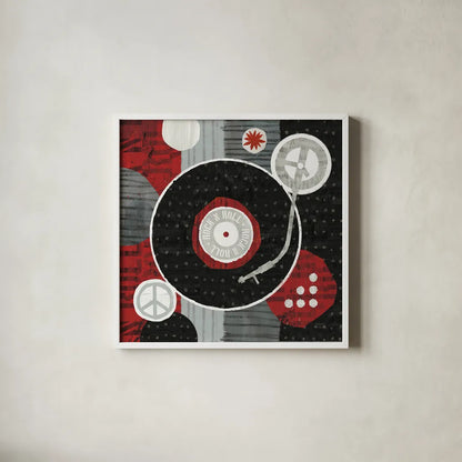 Rock N Roll Album by Michael Mullan. Shown in a crisp white glass frame for a clean and minimalist style. Available as an archival giclee rolled canvas, fine art paper, or poster print. SKU 6403a.