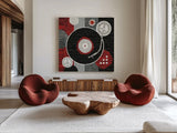 Rock N Roll Album by Michael Mullan. Shown as extra-large giant wall art in a modern living room. Available as an archival giclee rolled canvas, fine art paper, or poster print. SKU 6403a.
