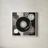 Rock N Roll Album Neutral by Michael Mullan. Shown in a crisp white glass frame for a clean and minimalist style. Available as an archival giclee rolled canvas, fine art paper, or poster print. SKU 50186a.