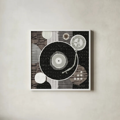 Rock N Roll Album Neutral by Michael Mullan. Shown in a crisp white glass frame for a clean and minimalist style. Available as an archival giclee rolled canvas, fine art paper, or poster print. SKU 50186a.