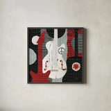 Rock N Roll Guitars by Michael Mullan. Shown in a sleek black glass frame for a contemporary gallery look. Available as an archival giclee rolled canvas, fine art paper, or poster print. SKU 6400a.