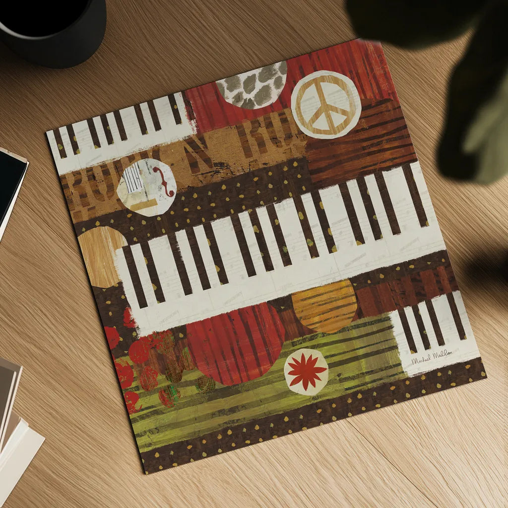 Rock N Roll Keys by Michael Mullan. Shown as a detailed flat fine art print, highlighting archival giclee quality. Available as an archival giclee rolled canvas, fine art paper, or poster print. SKU 50532a.