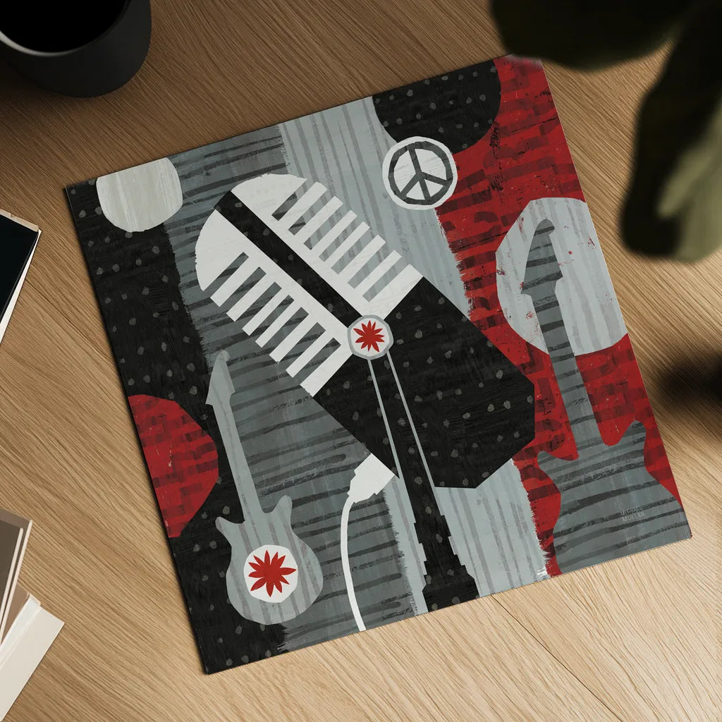 Rock N Roll Mic by Michael Mullan. Shown as a detailed flat fine art print, highlighting archival giclee quality. Available as an archival giclee rolled canvas, fine art paper, or poster print. SKU 6402a.