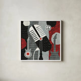 Rock N Roll Mic by Michael Mullan. Shown in a crisp white glass frame for a clean and minimalist style. Available as an archival giclee rolled canvas, fine art paper, or poster print. SKU 6402a.