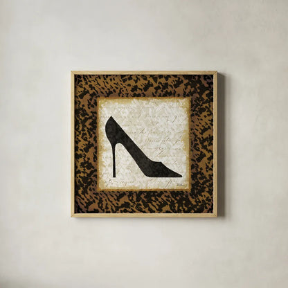 Safari Shoes I by Michael Mullan. Shown in a natural wood glass frame for a timeless modern aesthetic. Available as an archival giclee rolled canvas, fine art paper, or poster print. SKU 2864a.