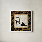 Safari Shoes II by Michael Mullan. Shown in a crisp white glass frame for a clean and minimalist style. Available as an archival giclee rolled canvas, fine art paper, or poster print. SKU 2865a.