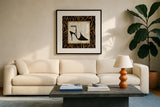 Safari Shoes II by Michael Mullan. Displayed in a glass frame with matte in a clean modern living room. Available as an archival giclee rolled canvas, fine art paper, or poster print. SKU 2865a.