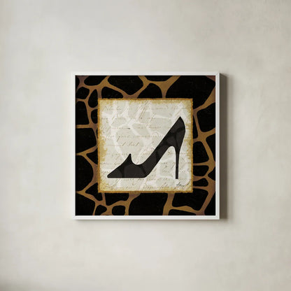 Safari Shoes IV by Michael Mullan. Shown in a crisp white glass frame for a clean and minimalist style. Available as an archival giclee rolled canvas, fine art paper, or poster print. SKU 2867a.