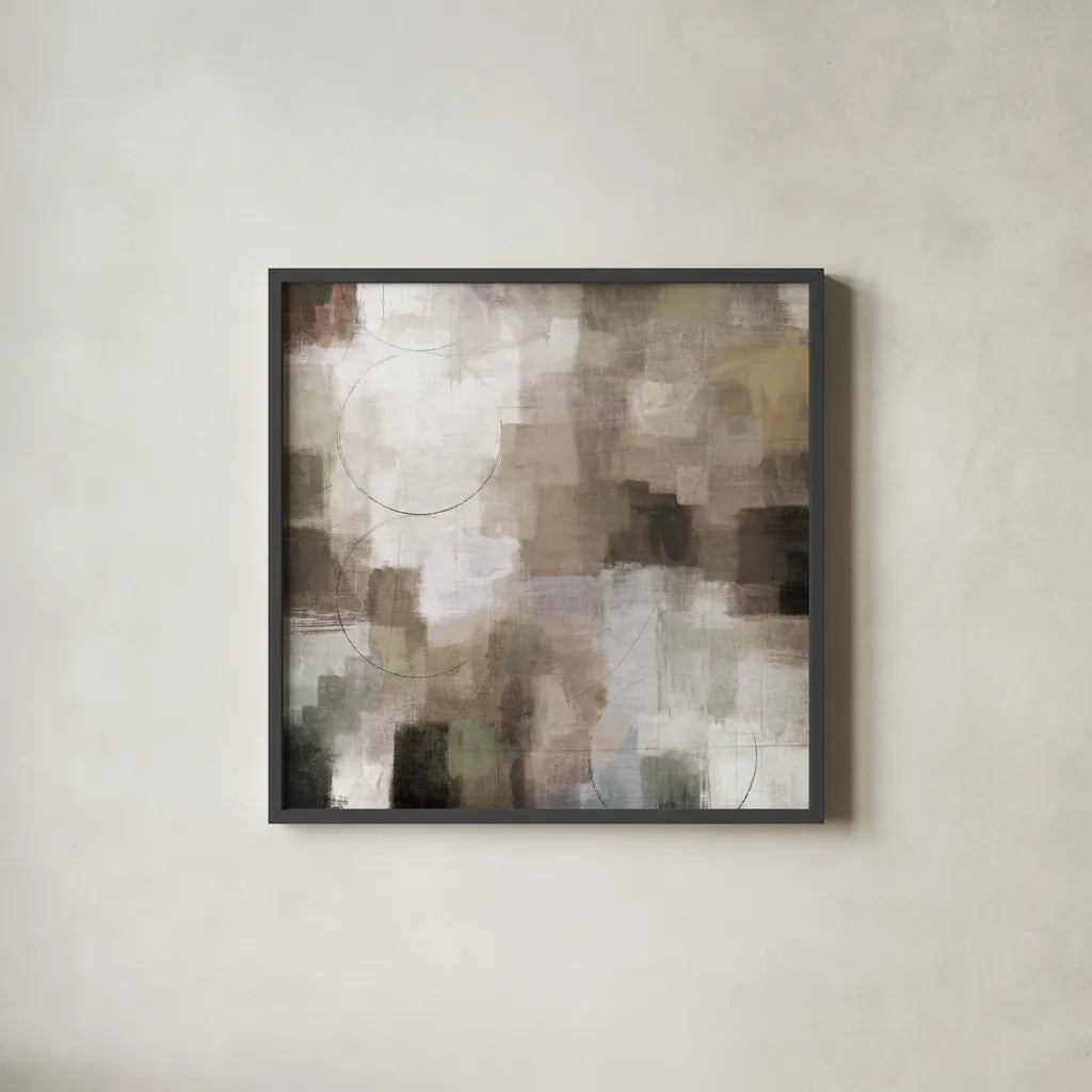 Seasons Neutral by Michael Mullan. Shown in a sleek black glass frame for a contemporary gallery look. Available as an archival giclee rolled canvas, fine art paper, or poster print. SKU 75162a.