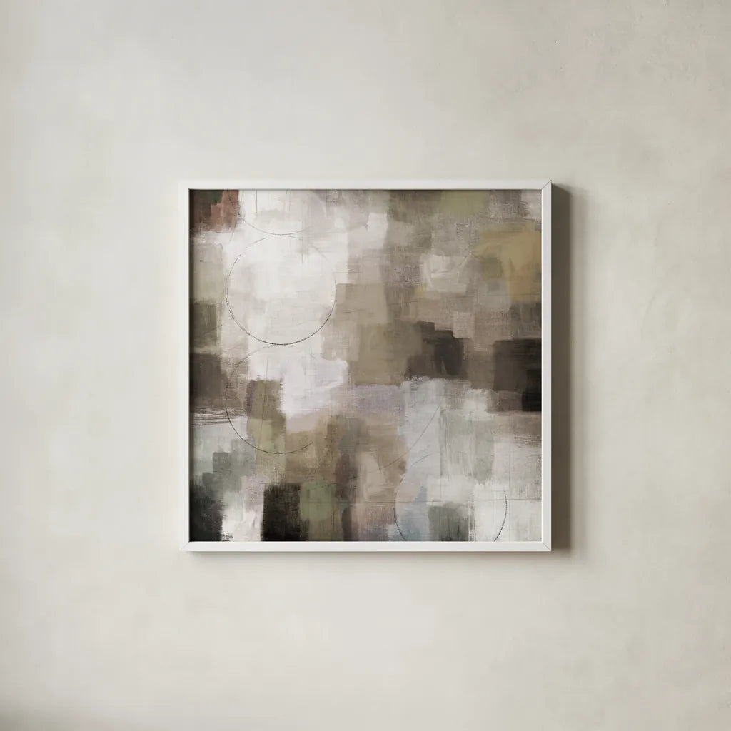 Seasons Neutral by Michael Mullan. Shown in a crisp white glass frame for a clean and minimalist style. Available as an archival giclee rolled canvas, fine art paper, or poster print. SKU 75162a.