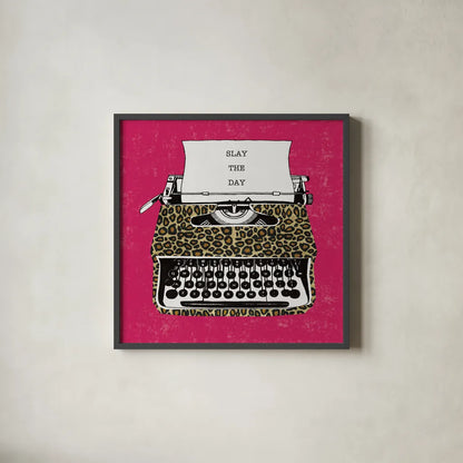 Slay the Day by Michael Mullan. Shown in a sleek black glass frame for a contemporary gallery look. Available as an archival giclee rolled canvas, fine art paper, or poster print. SKU 58417a.