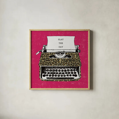 Slay the Day by Michael Mullan. Shown in a natural wood glass frame for a timeless modern aesthetic. Available as an archival giclee rolled canvas, fine art paper, or poster print. SKU 58417a.