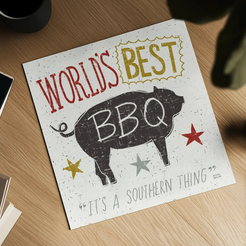 Southern Pride Best BBQ by Michael Mullan. Shown as a detailed flat fine art print, highlighting archival giclee quality. Available as an archival giclee rolled canvas, fine art paper, or poster print. SKU 14012a.