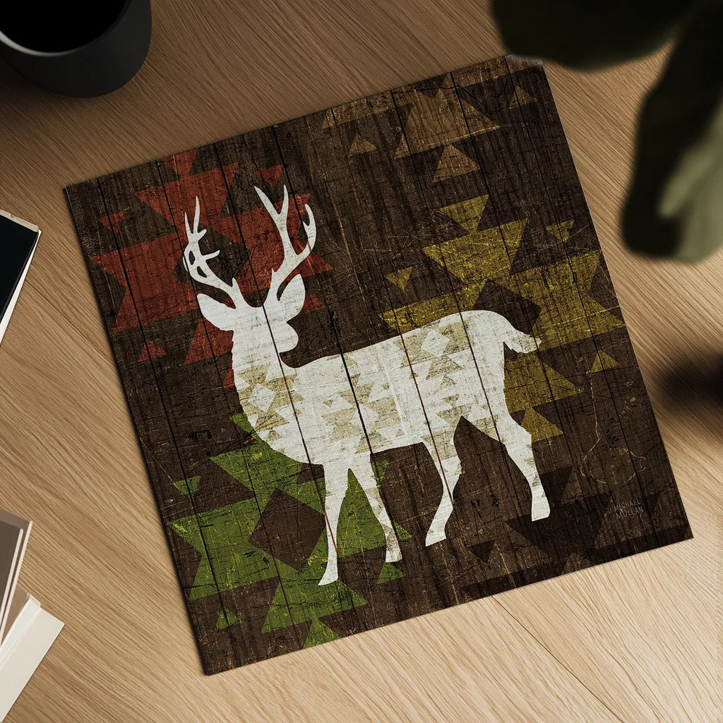 Southwest Lodge Deer I by Michael Mullan. Shown as a detailed flat fine art print, highlighting archival giclee quality. Available as an archival giclee rolled canvas, fine art paper, or poster print. SKU 17019a.