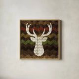 Southwest Lodge Deer II by Michael Mullan. Shown in a natural wood glass frame for a timeless modern aesthetic. Available as an archival giclee rolled canvas, fine art paper, or poster print. SKU 17020a.