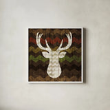 Southwest Lodge Deer II by Michael Mullan. Shown in a crisp white glass frame for a clean and minimalist style. Available as an archival giclee rolled canvas, fine art paper, or poster print. SKU 17020a.