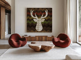 Southwest Lodge Deer II by Michael Mullan. Shown as extra-large giant wall art in a modern living room. Available as an archival giclee rolled canvas, fine art paper, or poster print. SKU 17020a.