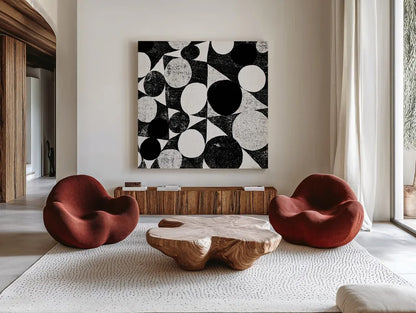 Spotty I by Michael Mullan. Shown as extra-large giant wall art in a modern living room. Available as an archival giclee rolled canvas, fine art paper, or poster print. SKU 16739a.