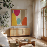 Spring Costa Del Sol I by Michael Mullan. Shown in a natural wood frame in a cozy modern living room. Available as an archival giclee rolled canvas, fine art paper, or poster print. SKU 11157a.