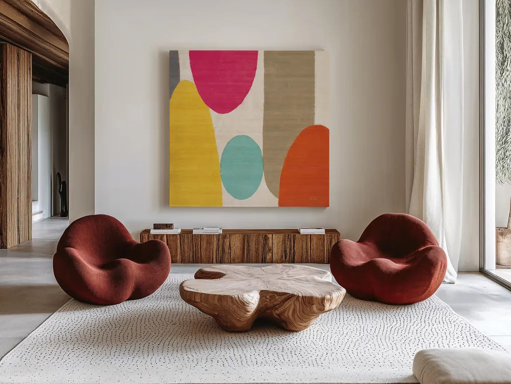 Spring Costa Del Sol I by Michael Mullan. Shown as extra-large giant wall art in a modern living room. Available as an archival giclee rolled canvas, fine art paper, or poster print. SKU 11157a.