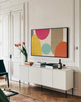 Spring Costa Del Sol I Crop by Michael Mullan. shown as a framed stretched canvas in a living room above a console. Available as a archival giclee rolled canvas, fine art paper, or poster print. SKU 11157i.