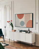 Spring Costa Del Sol I Muted Crop by Michael Mullan. shown as a framed stretched canvas in a living room above a console. Available as a archival giclee rolled canvas, fine art paper, or poster print. SKU 53719i.