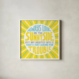 Sunny Side by Michael Mullan. Shown in a crisp white glass frame for a clean and minimalist style. Available as an archival giclee rolled canvas, fine art paper, or poster print. SKU 28360a.