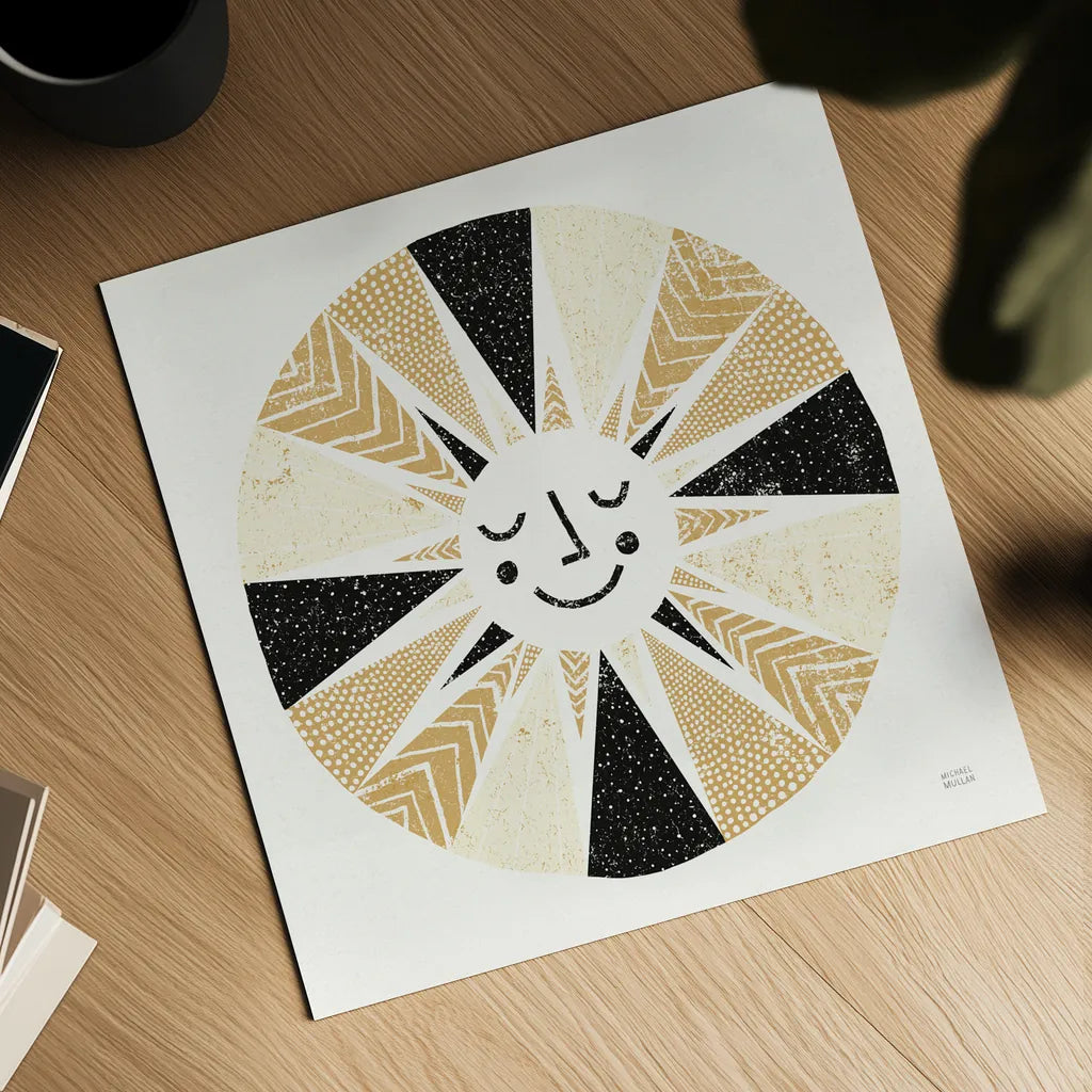 Sunshine Black Gold Sq by Michael Mullan. Shown as a detailed flat fine art print, highlighting archival giclee quality. Available as an archival giclee rolled canvas, fine art paper, or poster print. SKU 53756a.