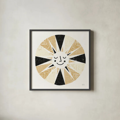 Sunshine Black Gold Sq by Michael Mullan. Shown in a sleek black glass frame for a contemporary gallery look. Available as an archival giclee rolled canvas, fine art paper, or poster print. SKU 53756a.