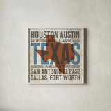 Texas v2 by Michael Mullan. Shown in a crisp white glass frame for a clean and minimalist style. Available as an archival giclee rolled canvas, fine art paper, or poster print. SKU 18074a.