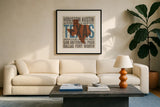 Texas v2 by Michael Mullan. Displayed in a glass frame with matte in a clean modern living room. Available as an archival giclee rolled canvas, fine art paper, or poster print. SKU 18074a.