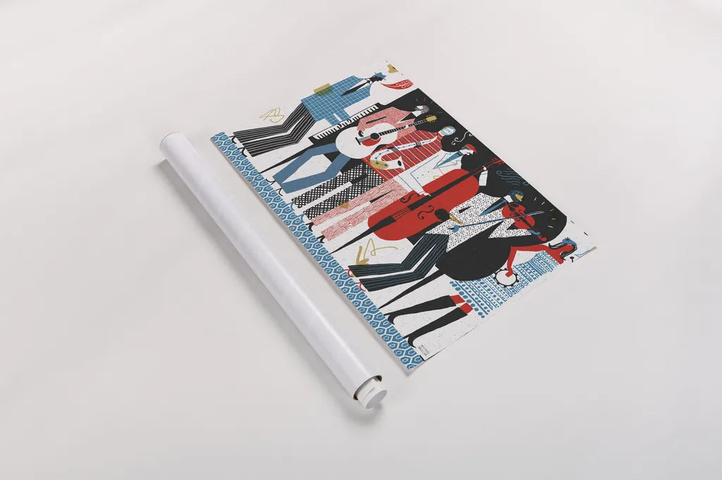 The Band by Michael Mullan. shown as a rolled paper print. Available as archival giclee rolled canvas, fine art paper, or poster print. SKU 14581i.