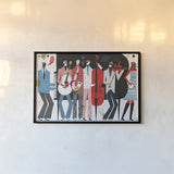 The Band by Michael Mullan. shown as a paper print in a black flame. Available as a archival giclee rolled canvas, fine art paper, or poster print. SKU 14581i.
