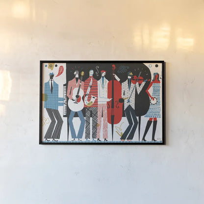 The Band by Michael Mullan. shown as a paper print in a black flame. Available as a archival giclee rolled canvas, fine art paper, or poster print. SKU 14581i.