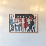 The Band by Michael Mullan. shown as a paper print in a natural frame. Available as a archival giclee rolled canvas, fine art paper, or poster print. SKU 14581i.