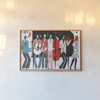 The Band by Michael Mullan. shown as a paper print in a natural frame. Available as a archival giclee rolled canvas, fine art paper, or poster print. SKU 14581i.