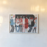 The Band by Michael Mullan. shown as a paper print in a white frame. Available as a archival giclee rolled canvas, fine art paper, or poster print. SKU 14581i.