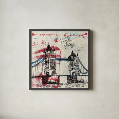 Tower Bridge by Michael Mullan. Shown in a sleek black glass frame for a contemporary gallery look. Available as an archival giclee rolled canvas, fine art paper, or poster print. SKU 17752a.