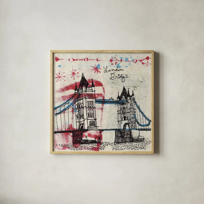 Tower Bridge by Michael Mullan. Shown in a natural wood glass frame for a timeless modern aesthetic. Available as an archival giclee rolled canvas, fine art paper, or poster print. SKU 17752a.