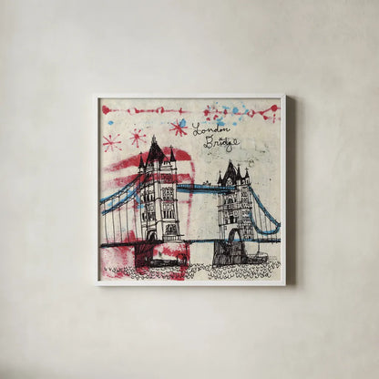 Tower Bridge by Michael Mullan. Shown in a crisp white glass frame for a clean and minimalist style. Available as an archival giclee rolled canvas, fine art paper, or poster print. SKU 17752a.
